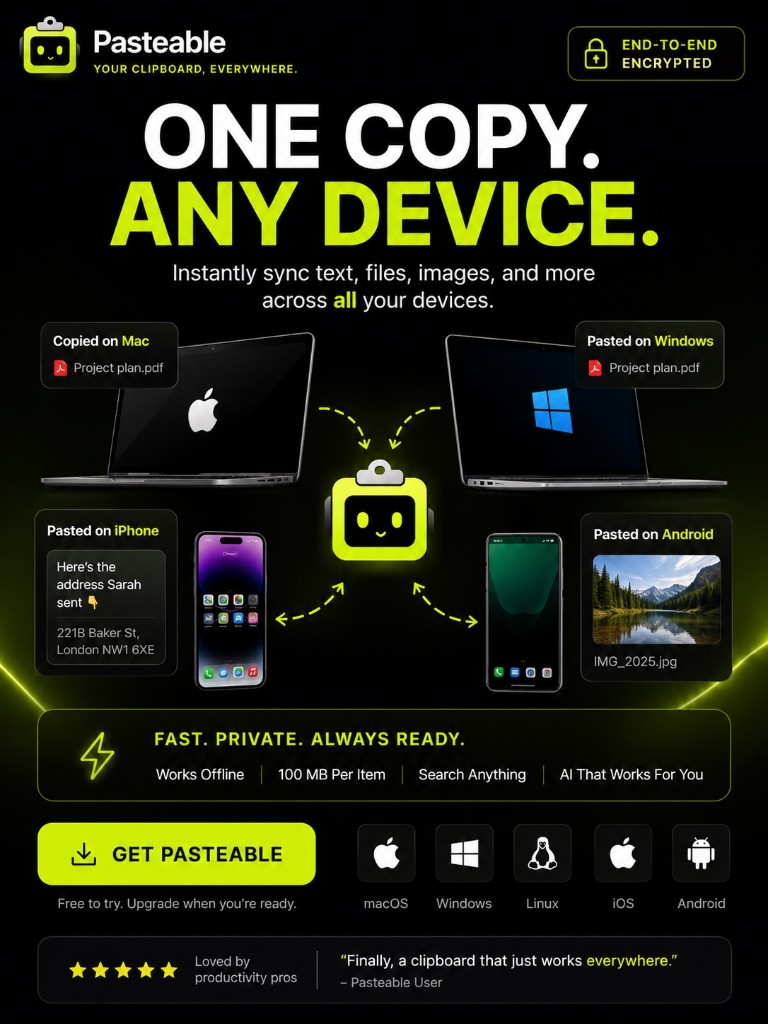 Pasteable — clipboard sync across all your devices