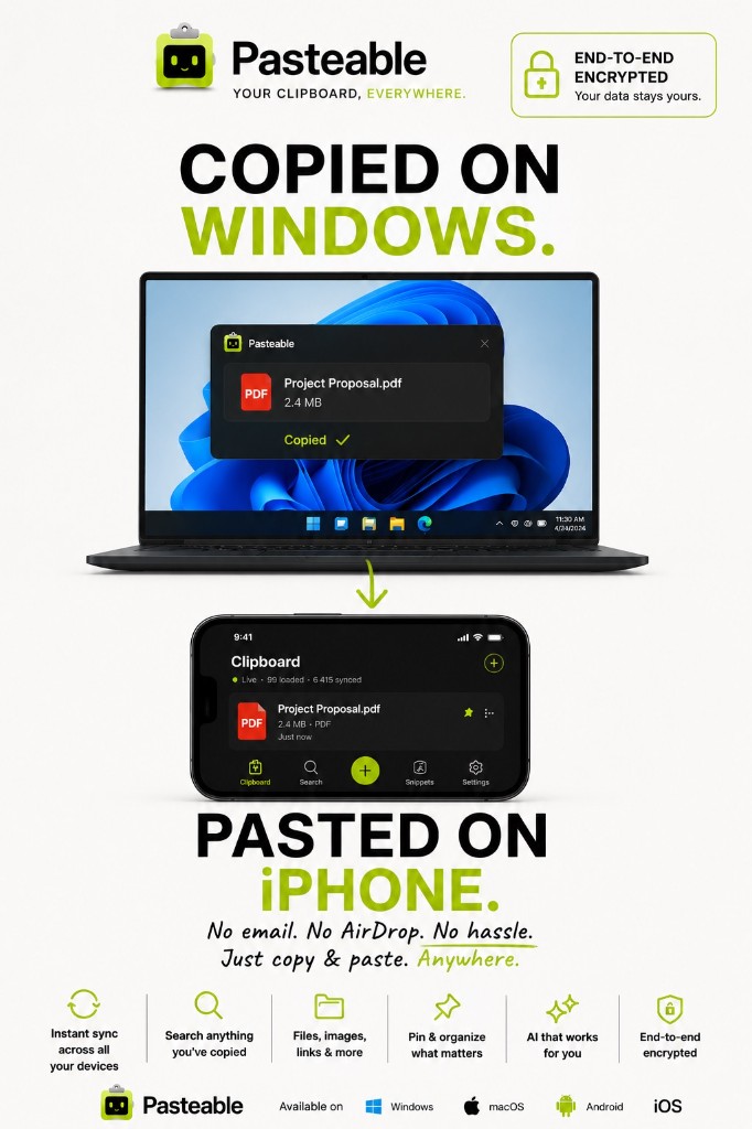 Pasteable — copy and paste between devices